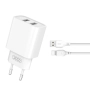Зарядно устройство комплект XO CE02C 2x USB 2,1A + USB-C кабел, Бяло , снимка 1
