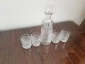Стъклен  релефен сервиз гарафа за уиски (алкохол) с тапа и 4 чаши , Нов, снимка 1