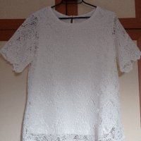 Бяла дантелена блуза , снимка 1 - Тениски - 43892372