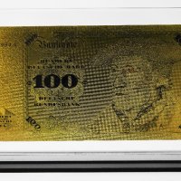 Златна банкнота 100 Германски (Немски) марки в прозрачна стойка - Реплика, снимка 1 - Нумизматика и бонистика - 27074471