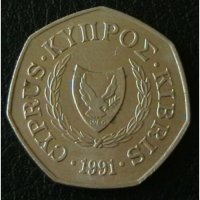 50 цента 1991, Кипър, снимка 2 - Нумизматика и бонистика - 35181722