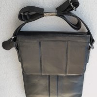 Мъжка  кафява кожена чанта с капак от телешки бокс черно, дъб  и  тик, снимка 8 - Чанти - 38999742