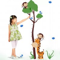 Жираф и маймунки на дърво метър за стена и мебел детска стая лепенка стикер самозалепващ, снимка 2 - Други - 34817379