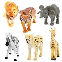 6 Диви Зоо Джунгла Сафари животни слон жираф тигър Леопард зебра  пластмасови фигурки играчки, снимка 1 - Фигурки - 36715843