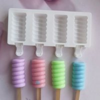 4 малки ескимо маршмелоу сладолед Popsicle Попсикъл молд силиконова форма калъп за направа десерти, снимка 2 - Форми - 36352284
