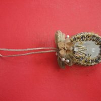 Старинно двустранно огледало със сърма и перли , снимка 2 - Антикварни и старинни предмети - 43222768
