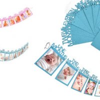 1 година 12 месеца Банер парти гирлянд по месеци син розов брокатен картон за снимка рожден ден бебе, снимка 1 - Други - 28749415