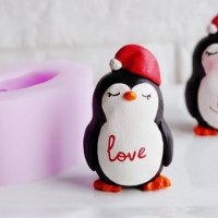 3D Пингвин коледен с шапка силиконов молд форма фондан шоколад гипс сапун украса декор кубчета имена, снимка 1 - Форми - 38239665