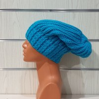 Нова зимна плетена шапка тип джудже в син цвят, снимка 8 - Шапки - 35491097
