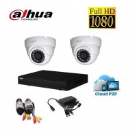 Full HD 1080p комплект - DVR DAHUA + 2 куполни камери DAHUA 1080р + кабели + захранване, снимка 1 - Комплекти за видеонаблюдение - 39814659