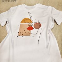 Брокатен печат! Тениска Art line / T-Shirt Art line, снимка 1 - Тениски - 40151044