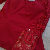 Нова елегантна блуза с дантела в червен цвят на намаление, снимка 5 - Блузи с дълъг ръкав и пуловери - 27331921