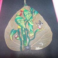 Ръчно рисувана картичка върху листо от дървото Бодхи, Индия 3, снимка 4 - Други ценни предмети - 35593727