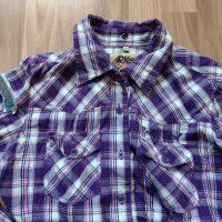 Лилава карирана риза със сива качулка, снимка 6 - Ризи - 34886957