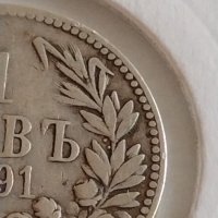 Сребърна монета 1 лев 1891г. Княжество България Княз Фердинанд първи 42085, снимка 5 - Нумизматика и бонистика - 43799609