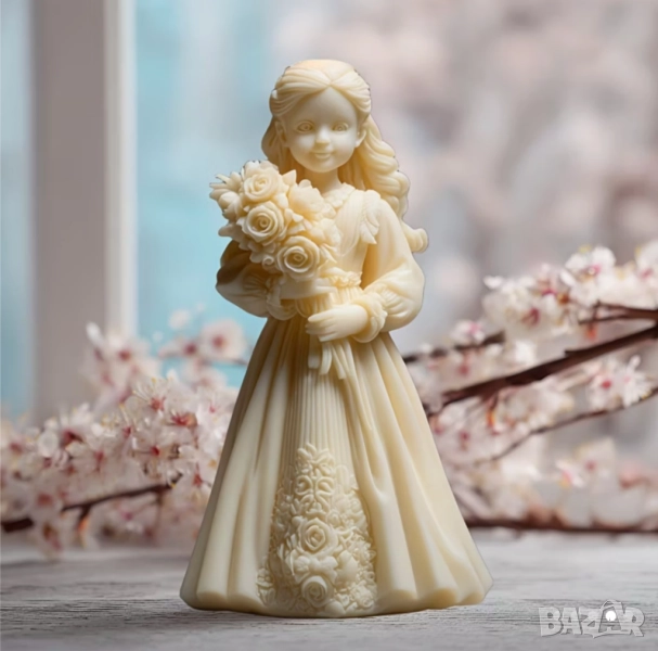 Силиконов молд момиче с букет , снимка 1