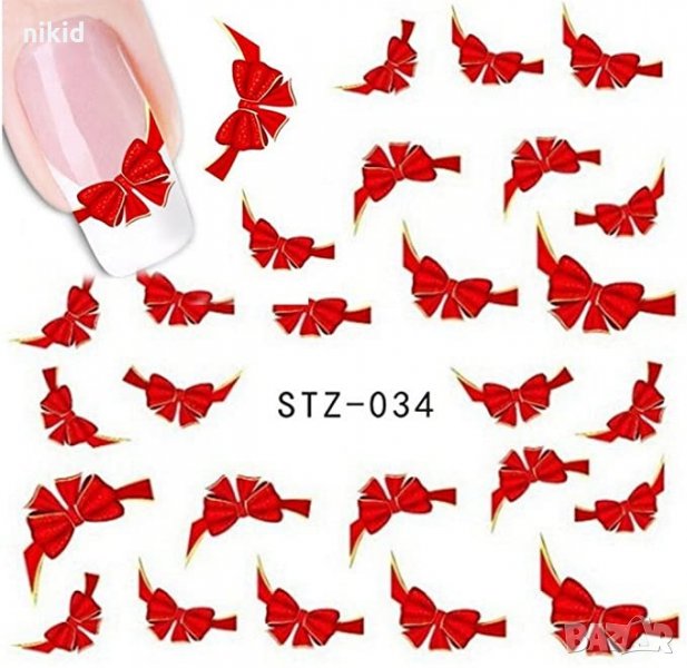 stz-034 червени панделки френски ваденки водни стикери слайдер за нокти маникюр, снимка 1