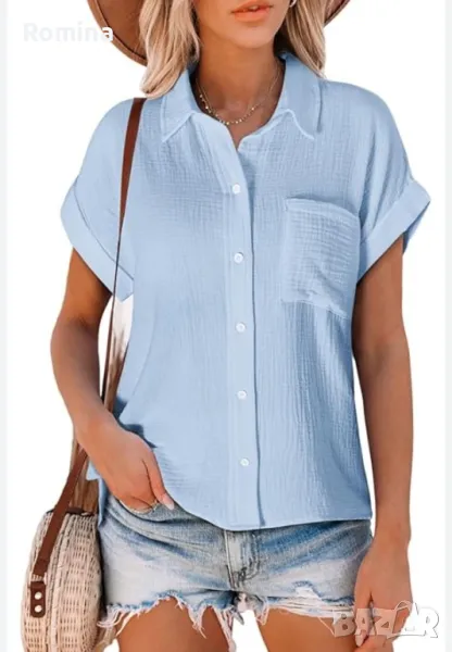 Дамска риза с джоб в светлосиньо

, снимка 1