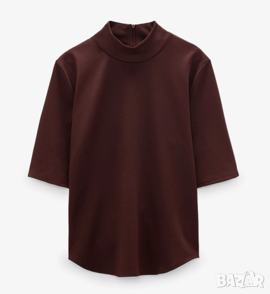 Дамска тениска с високо деколте Zara, 96% полиестер, Кафява, XL, снимка 1