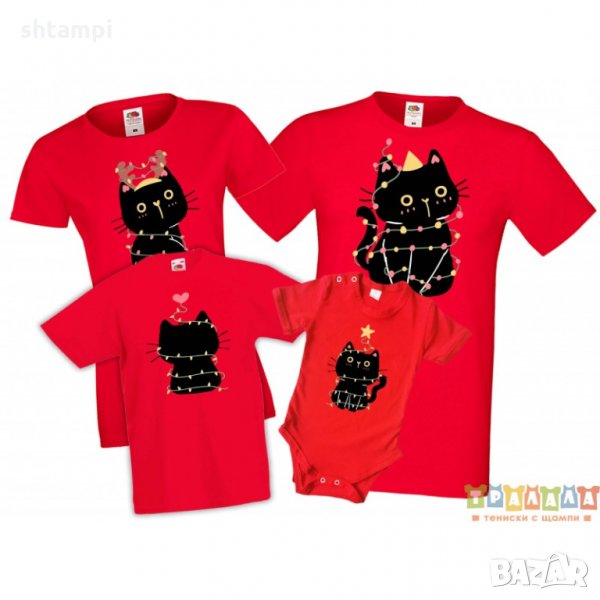 Коледни Тениски с Черни Котки, снимка 1