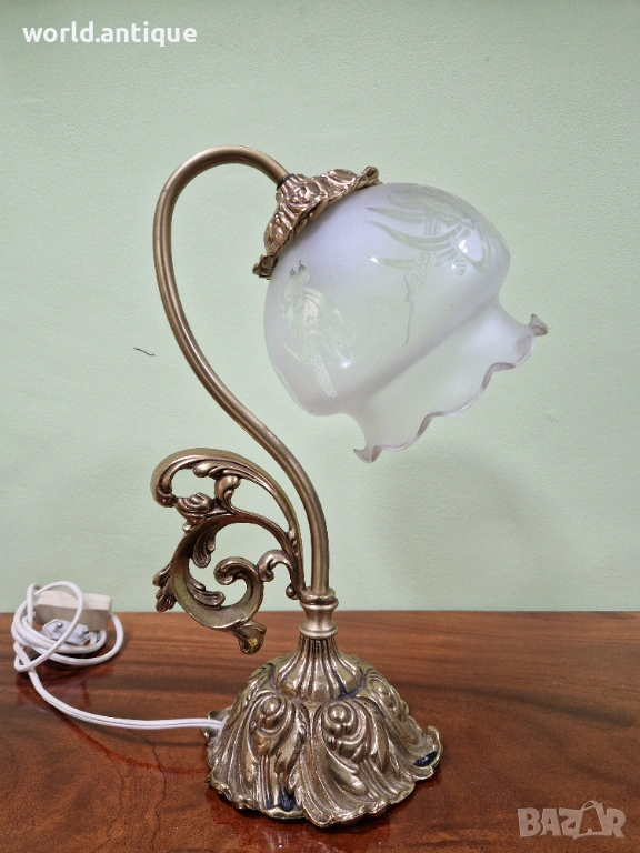 Уникална антикварна английска бронзова настолна лампа Арт Деко , снимка 1