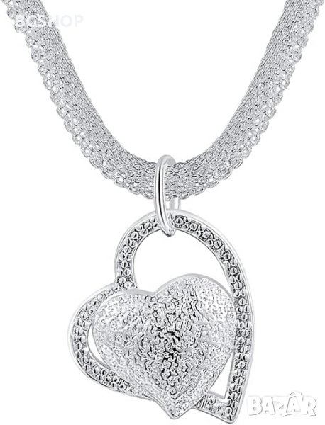 Сребърна верижка и колие сърце, снимка 1