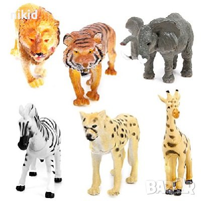 6 Диви Зоо Джунгла Сафари животни слон жираф тигър Леопард зебра  пластмасови фигурки играчки, снимка 1