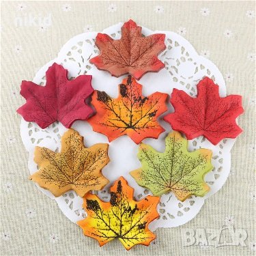 25 бр Изкуствени есенни листа листо за декорация и украса от текстил кленови, снимка 1