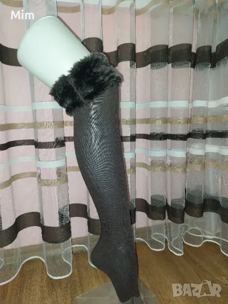 38/40 Плътни чорапи с пухчета в кафяво, снимка 1