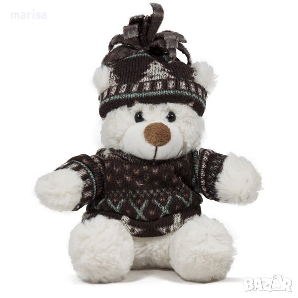 Плюшено Мече с шапка и пуловер, бяло Код: 060106-1, снимка 1