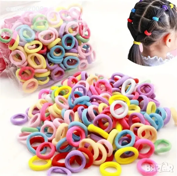 200 бр. Цветни ластици за коса, за жени и момичета, за опашки, снимка 1