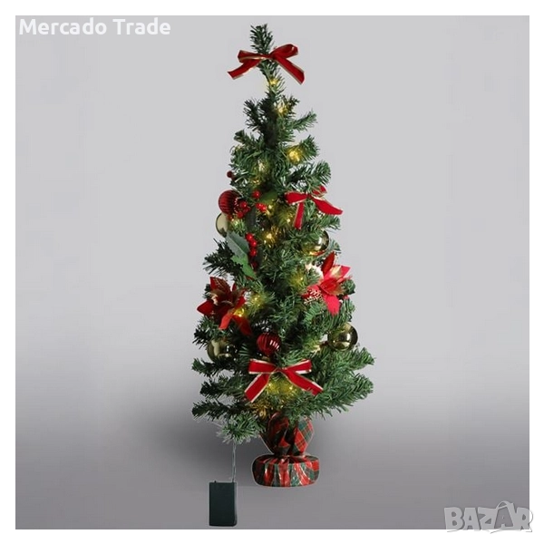 Декоративна коледна елха на батерии с топки, коледна звезда, 90 см, снимка 1