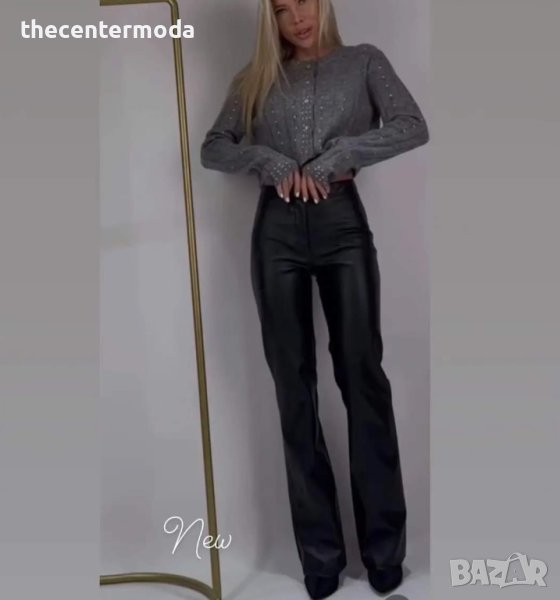 Кожен панталон с разкроен крачол, снимка 1