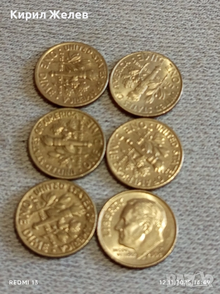 Шест монети ONE DIME UNITED STATES of AMERICA различни години 51918, снимка 1