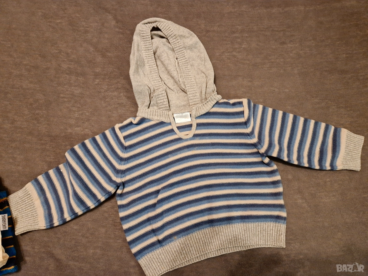 9-12м 80см Блуза, плетиво, райе, с качулка, без следи от употреба , снимка 1