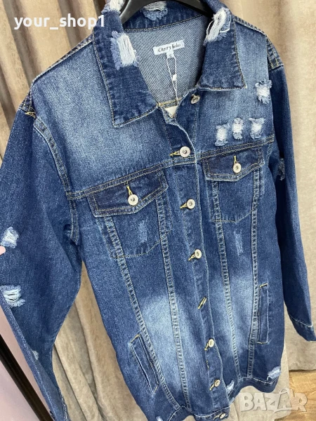 Дамско дълго дънково яке с кръпки , снимка 1