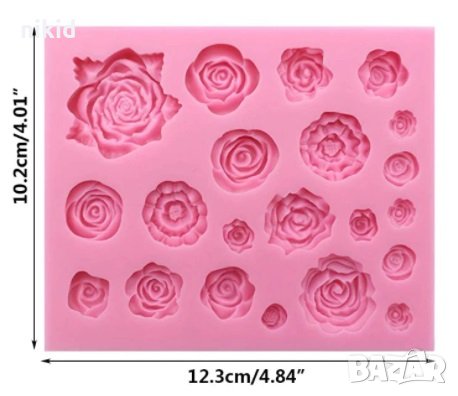 21 вида роза рози розичка силиконов молд форма фондан шоколад гипс смола торта декор, снимка 1