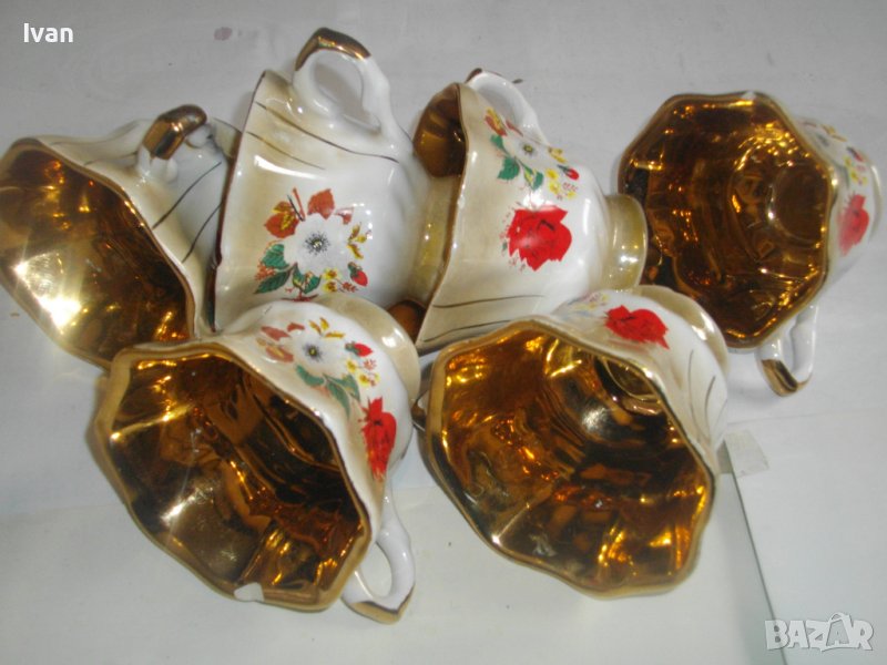 Комплект 6 бр. Позлатени Порцеланови Чаши За кафе-125мл-Старинни-Ръчно Рисувани, снимка 1