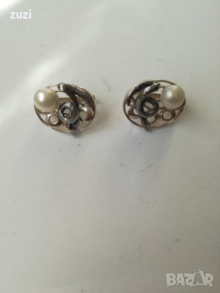  Сребърни обеци с Бяла перла-Сребро проба 925. , снимка 1