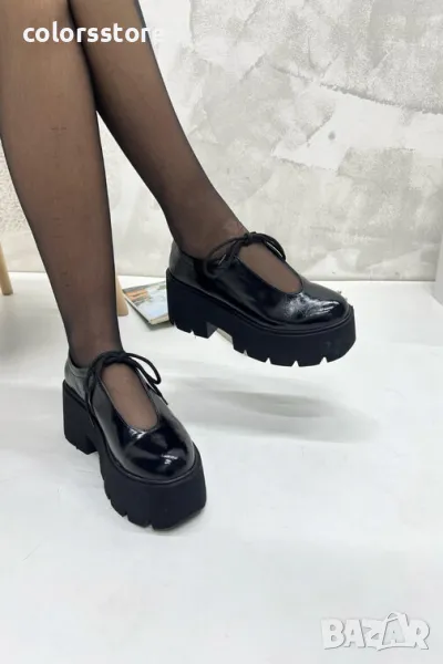 Обувки на платформа - черен лак - NF30, снимка 1