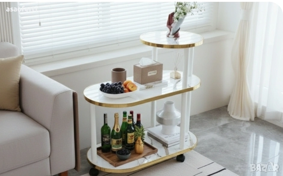 ​☕ Стилна Помощна Масичка на Три Нива с Колелца – Луксозен Дизайн (PINPIN FAMILY), снимка 1