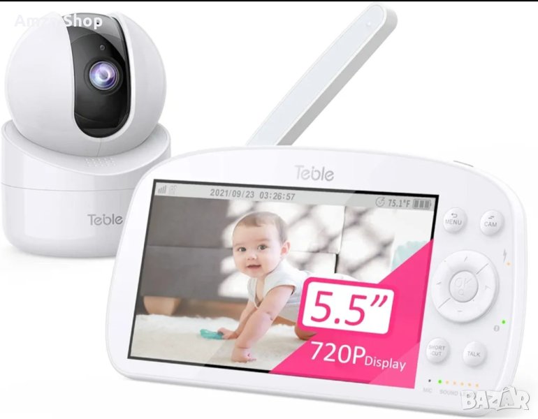 Бебефон Teble с камера и нощно виждане, 5,5” HD видео, 5000mAh, 2-посочно аудио, VOX, 300M обхват., снимка 1