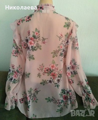Елегантна блуза-туника в розово ,на цветя,XL, снимка 3 - Блузи с дълъг ръкав и пуловери - 37342874
