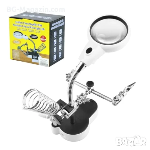 Професионална мощна увеличителна настолна лупа трета помощна ръка с LED осветление за платки щипки, снимка 7 - Други инструменти - 50921110