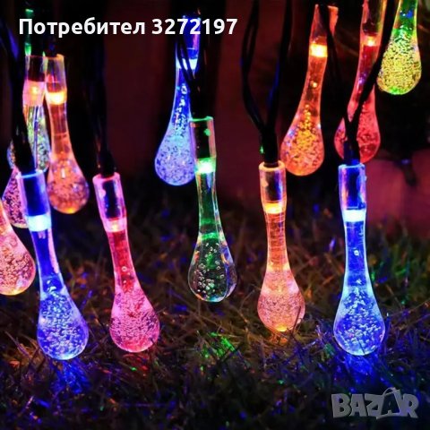 LED соларни,многоцветни светлини,капки вода,водоустойчиви,5 метра, снимка 3 - Лед осветление - 43270880