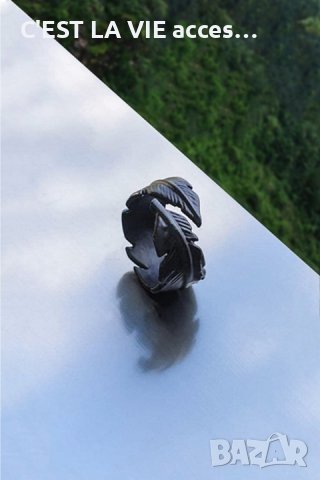 Leaf Figured Black UNISEX Ring, снимка 1 - Пръстени - 39421929
