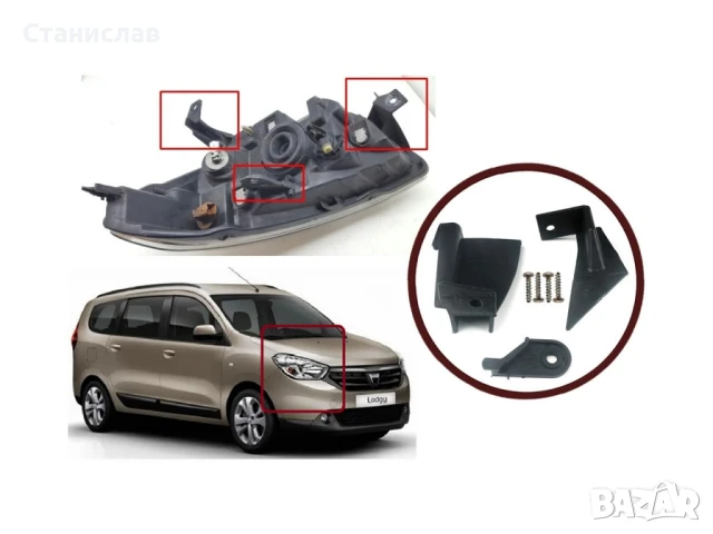 Комплект щипки за захващане на фар Dacia Dokker, снимка 2 - Части - 50644709