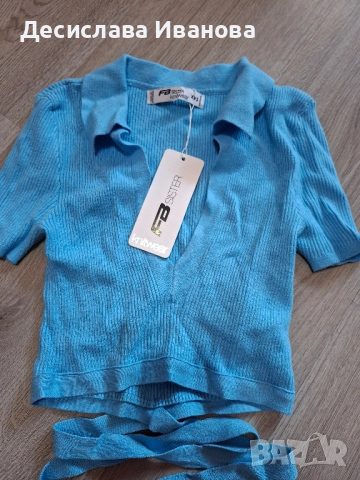 Плетена блуза с къс ръкав XXS размер, снимка 2 - Блузи с дълъг ръкав и пуловери - 51581386