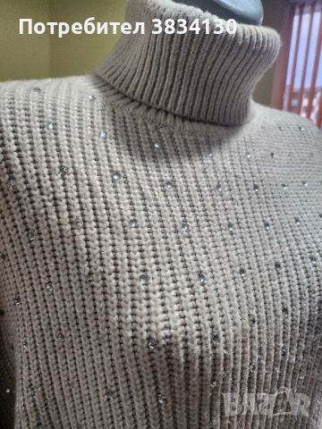 Дамски пуловер ( бежов с камъни), снимка 3 - Блузи с дълъг ръкав и пуловери - 52065637