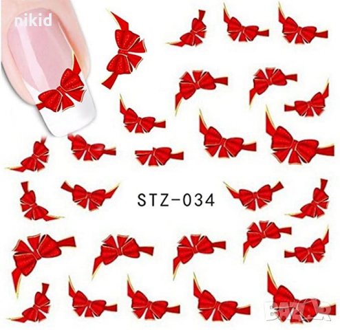 stz-034 червени панделки френски ваденки водни стикери слайдер за нокти маникюр, снимка 1 - Продукти за маникюр - 32649451